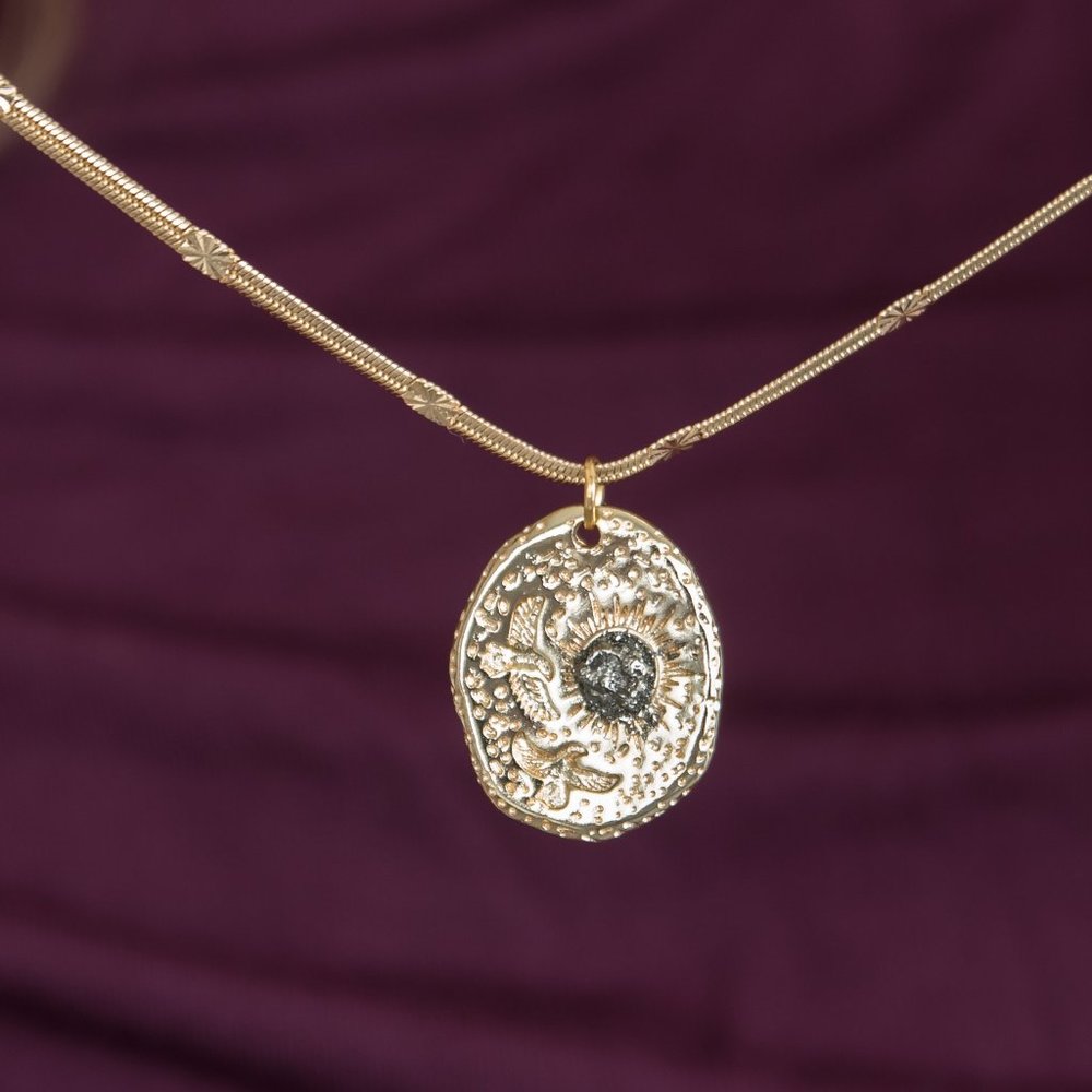 Gold Necklace Coin Bird Necklace Gold Pyrite Necklace Gold Necklace Pendant Coin